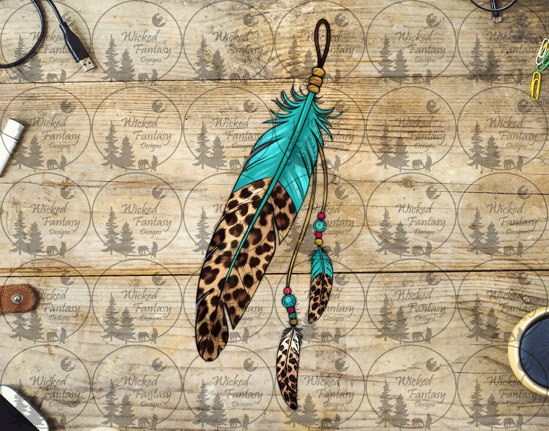 UVDTF Turquoise Leopard Print Feathers and Beads