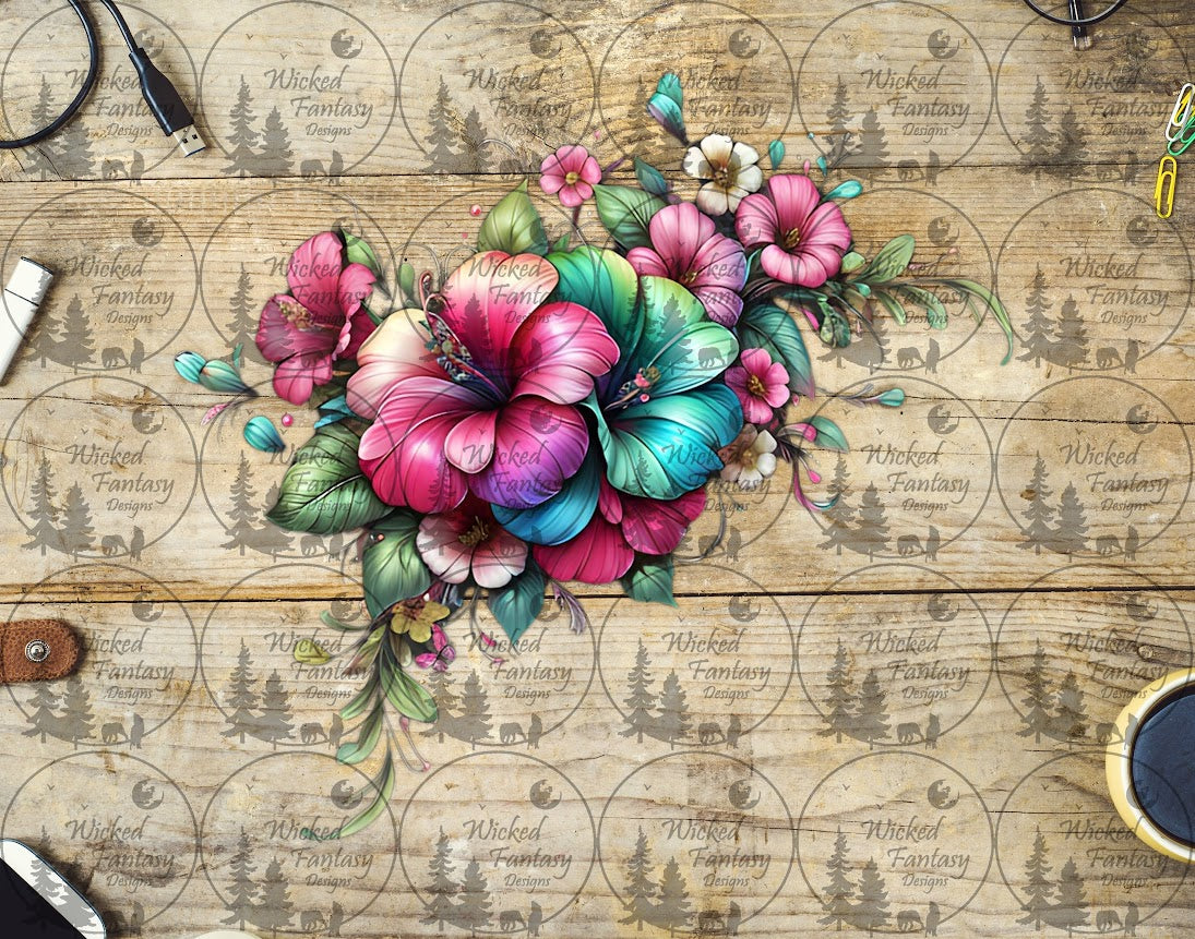 UVDTF Pink Teal Hibiscus Arrangement