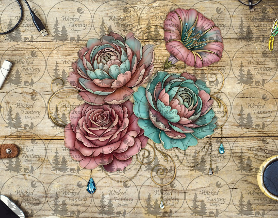 UVDTF Antique Blush Teal Florals