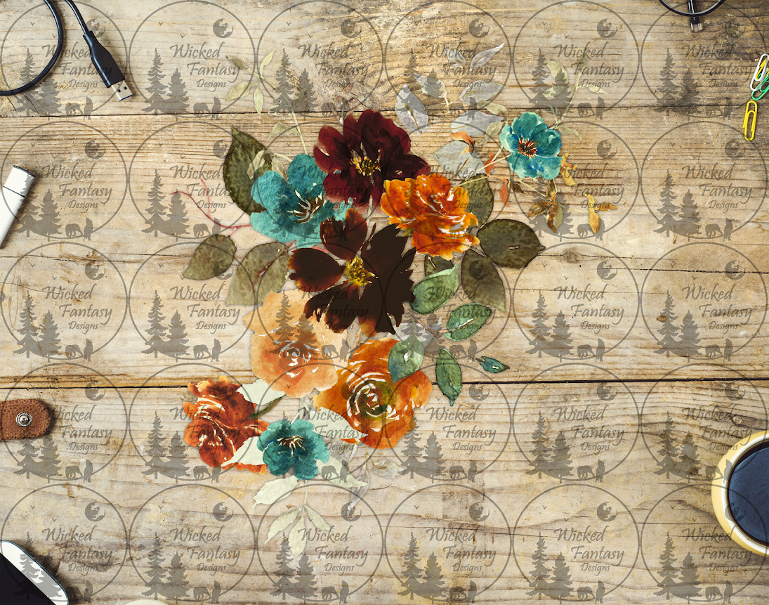 UVDTF Teal Burnt Orange Floral Arrangement