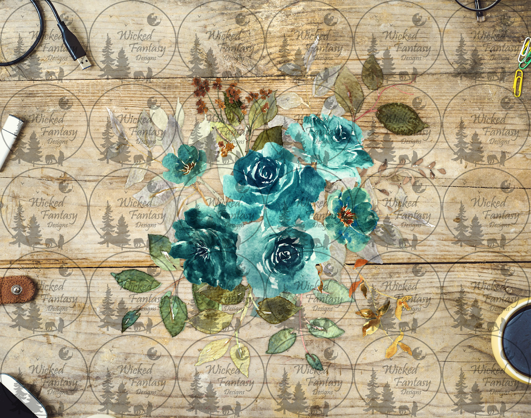 UVDTF Aqua Teal Watercolor Floral Arrangement
