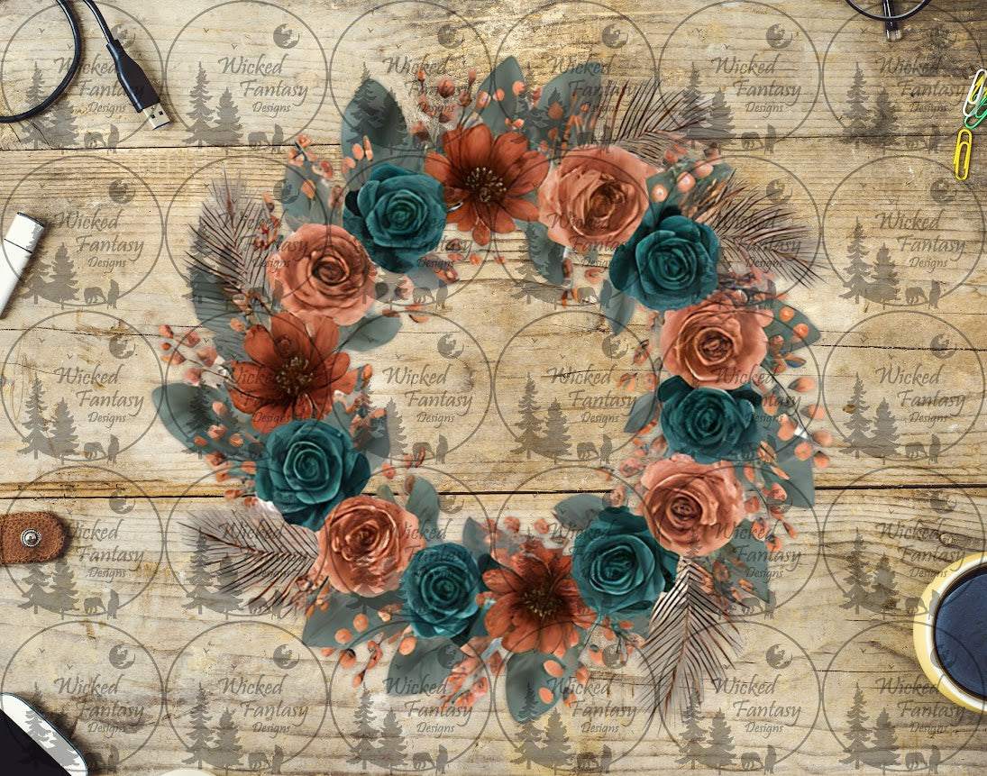 UVDTF Teal and Terracotta Wreath