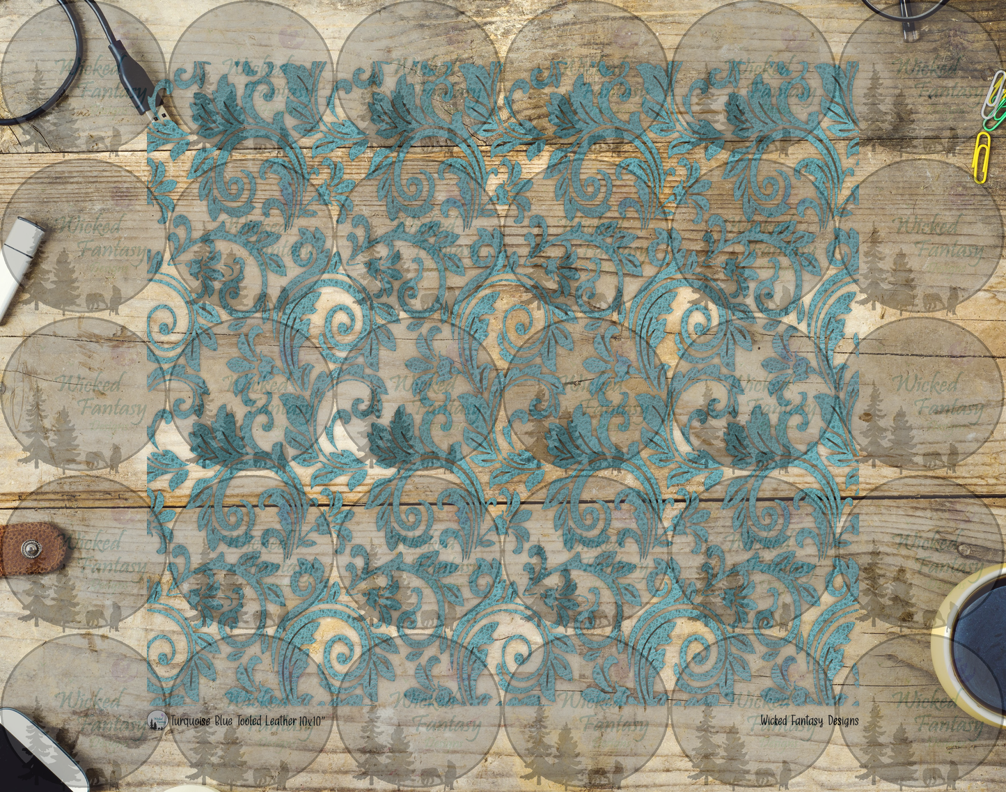 UVDTF Turquoise Blue Textured Tooled Leather 20oz 30oz 10"x10"