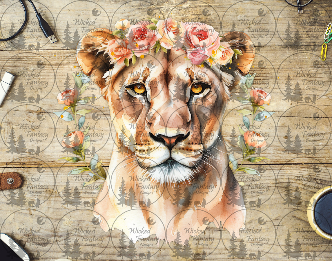 UVDTF Lioness with Coral Flower Arrangements