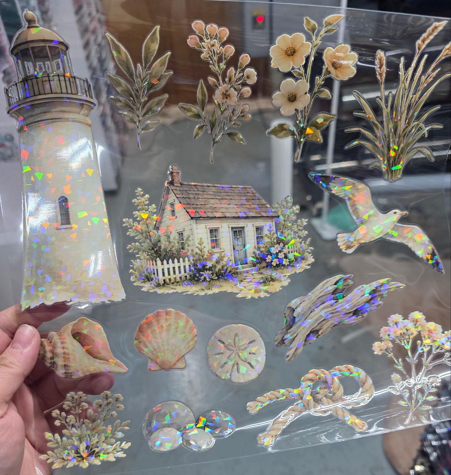 UVDTF Shattered Holographic Lighthouse Floral 11"x11"