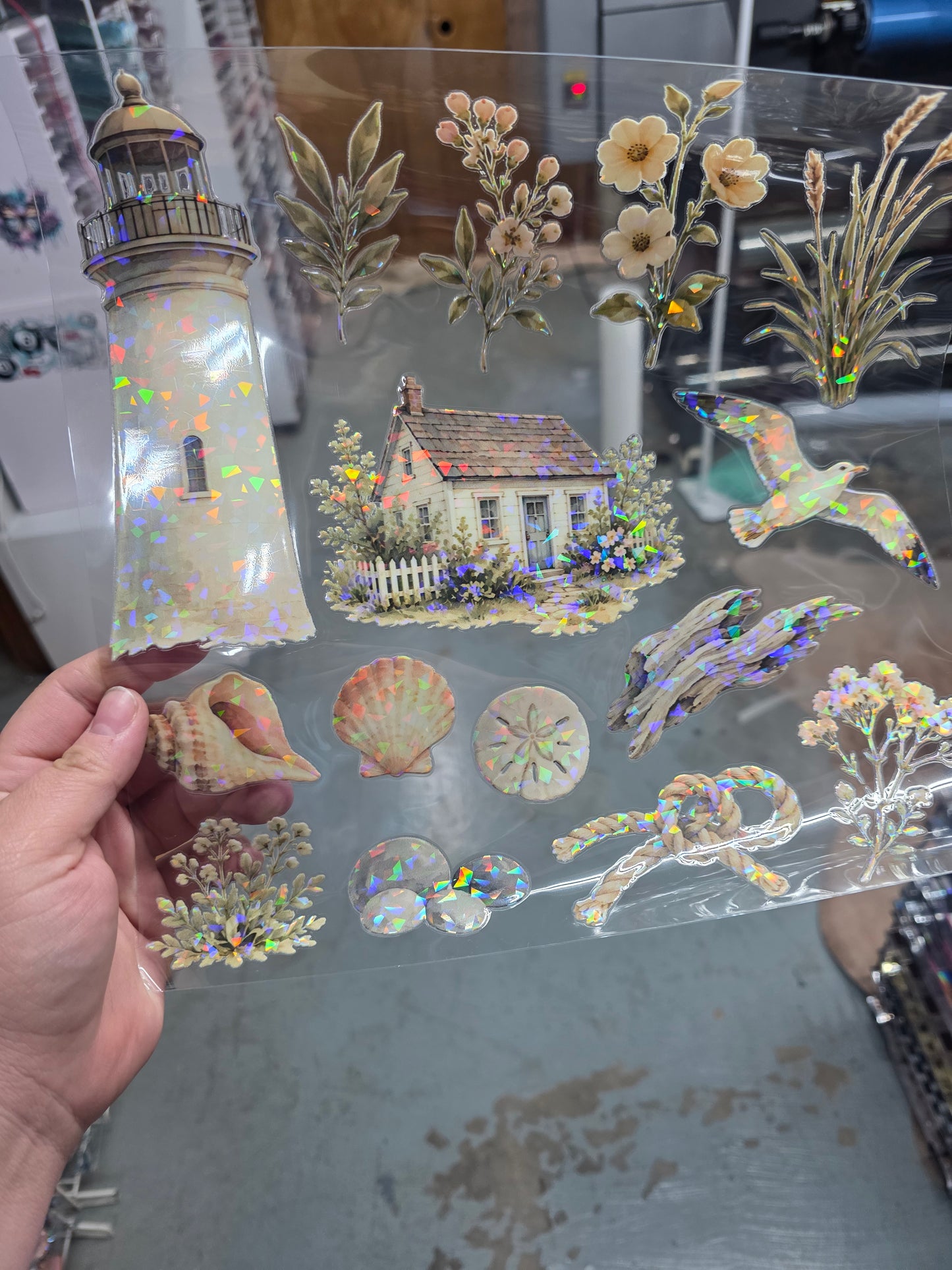 UVDTF Shattered Holographic Lighthouse Floral 11"x11"