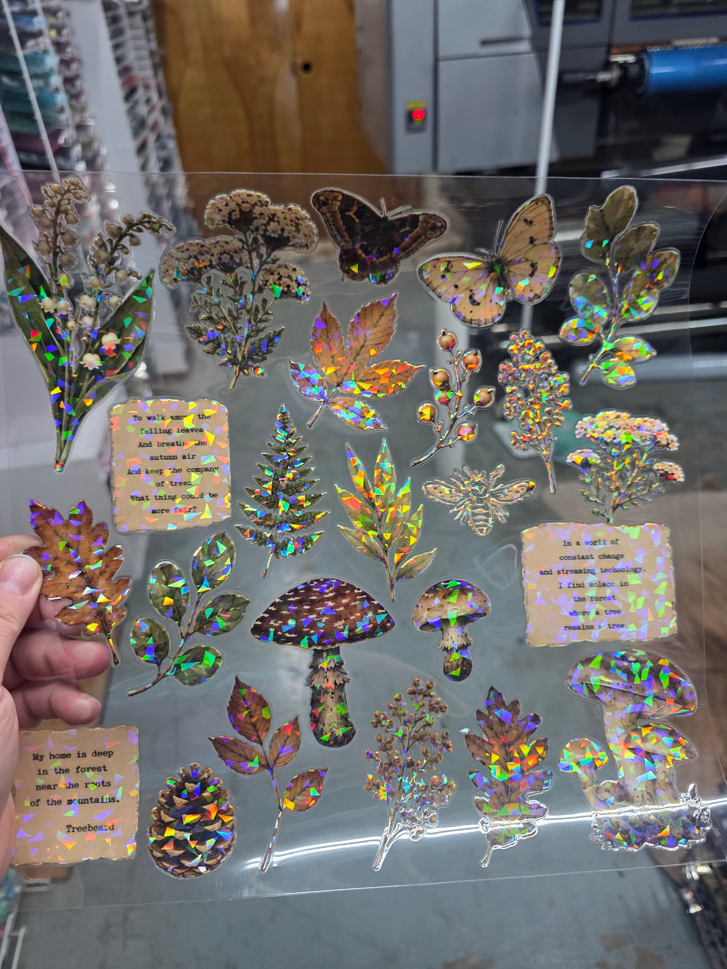 UVDTF Shattered Holographic Woodland Florals 11"x11"