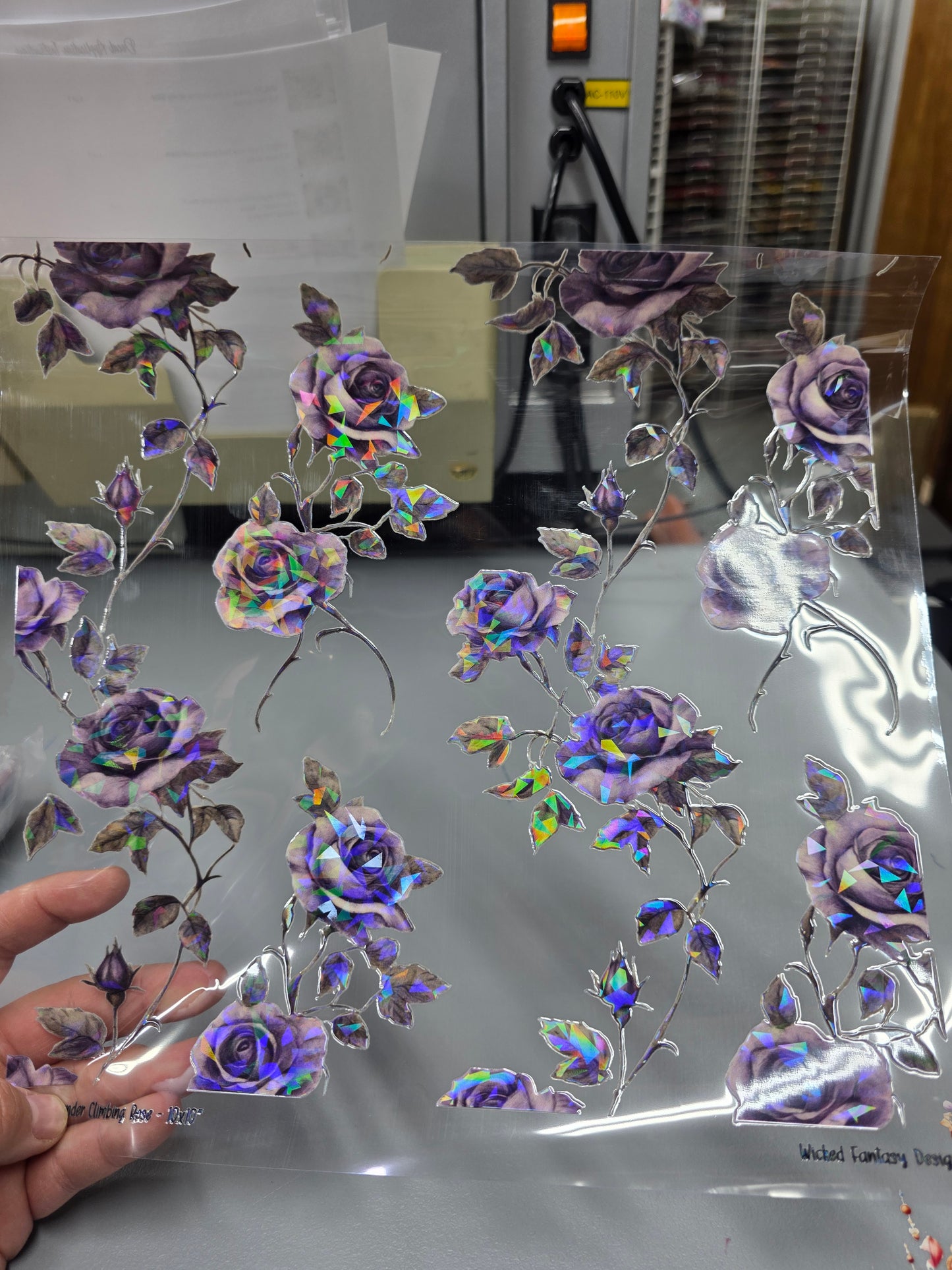 UVDTF Shattered Holographic Lavender Roses 11"x11"