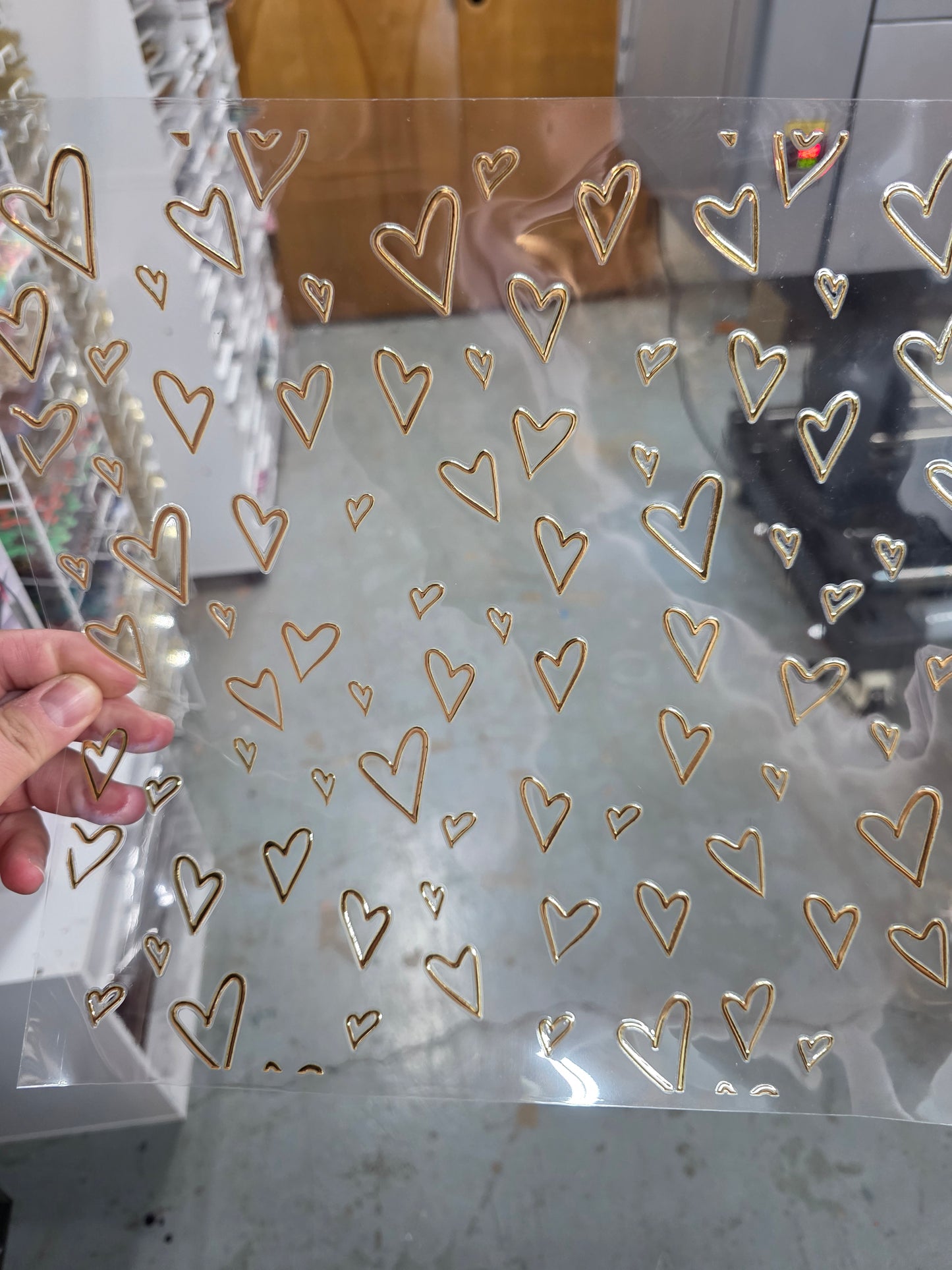 UVDTF Metallic Champagne Sketched Hearts 11"x11"