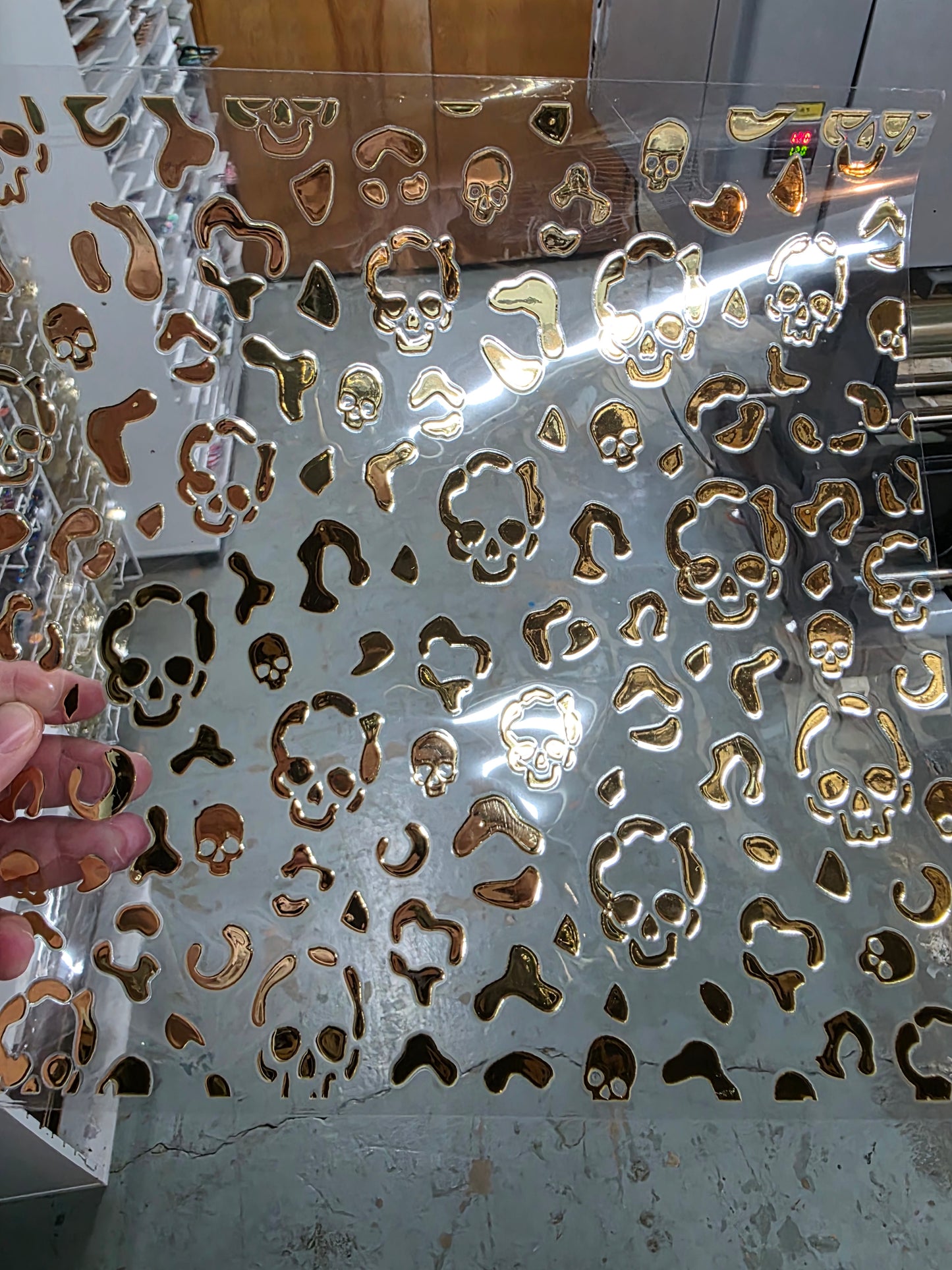 UVDTF Metallic Champagne Leopard Skulls 11"x11"