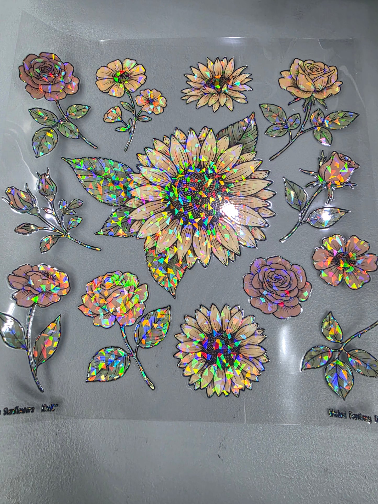 UVDTF Shattered Holographic Pale Sunflowers 11"x11"