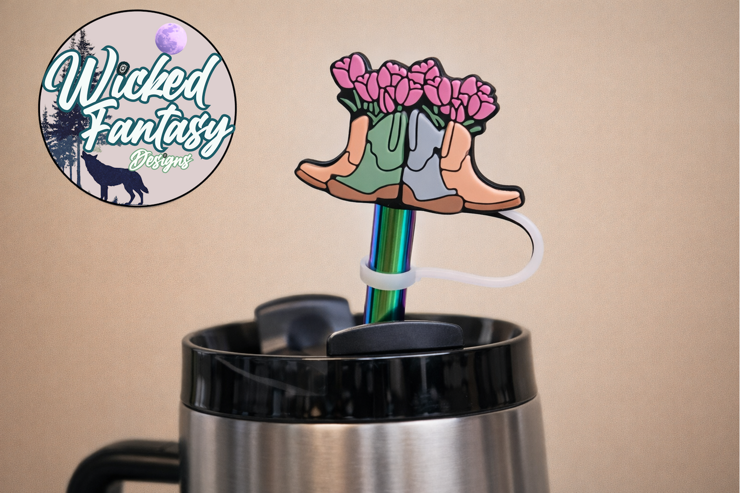 Boots & Blooms Silicone Straw Topper