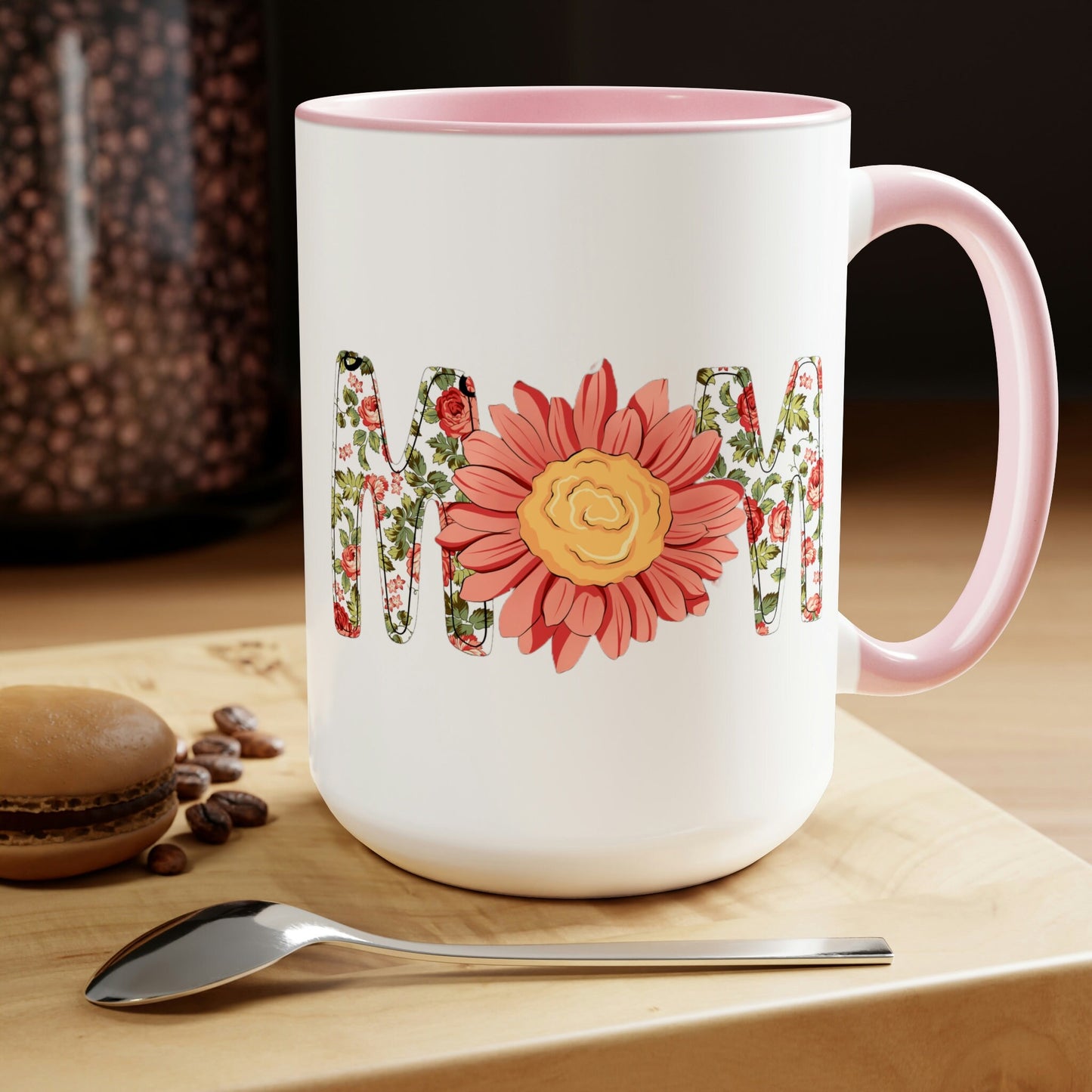 Mom Coral Sunflower Two-Tone Coffee Mug 15oz