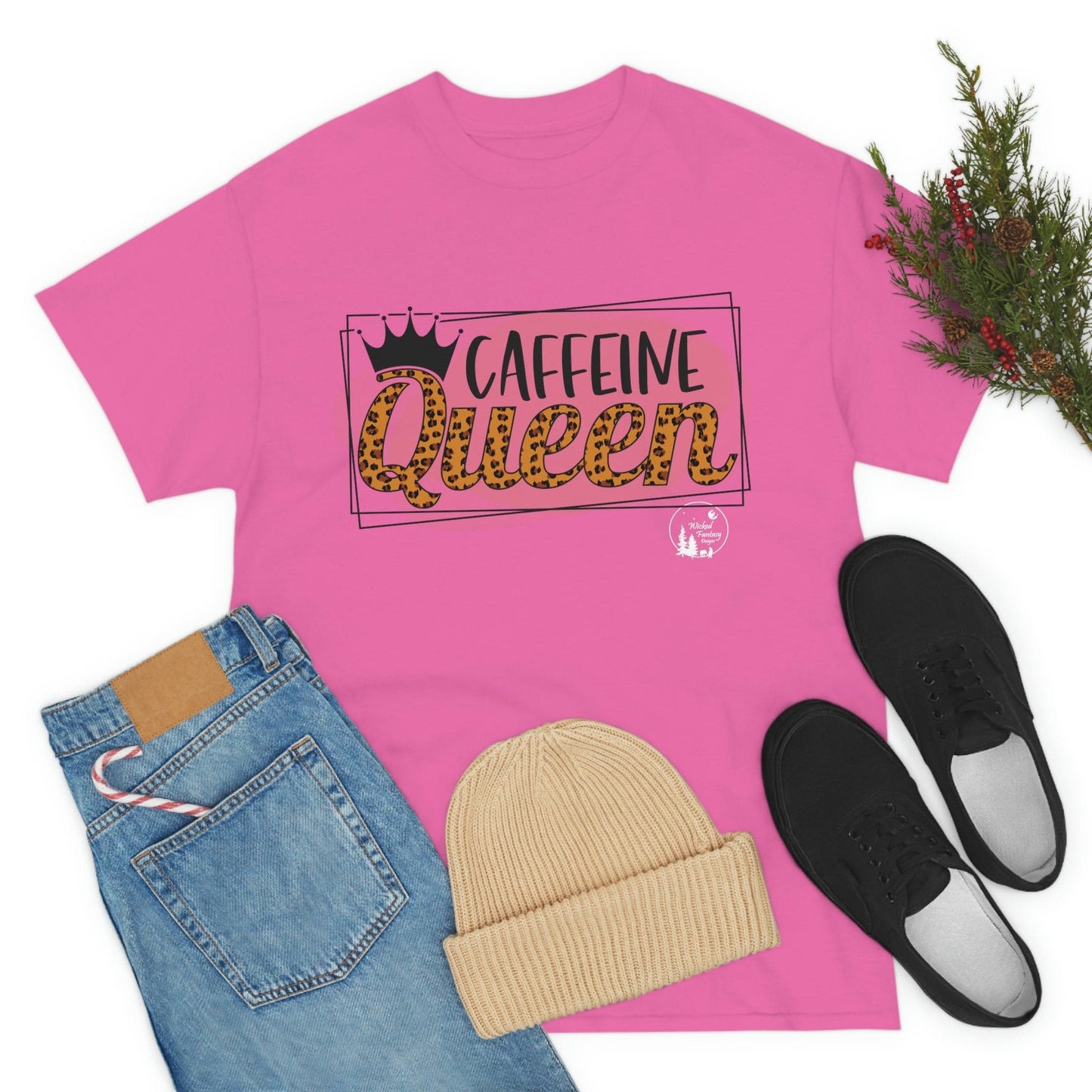 Caffeine Queen Leopard Print Heavy Cotton Tee