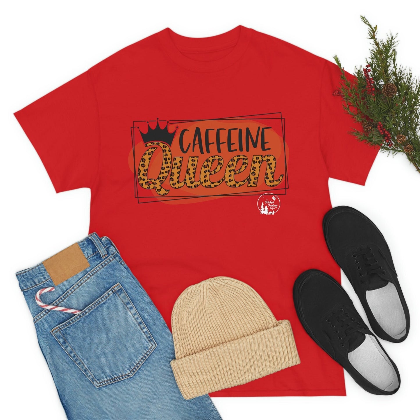 Caffeine Queen Leopard Print Heavy Cotton Tee