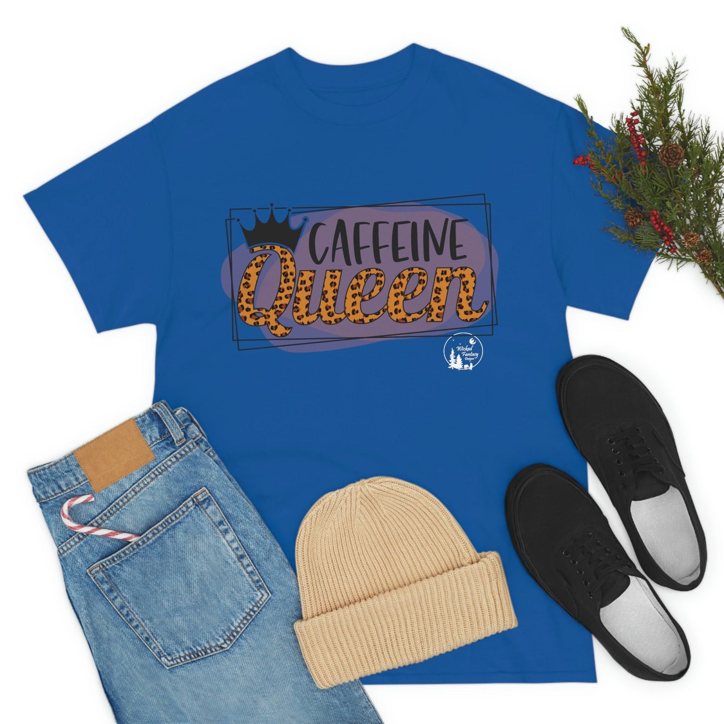 Caffeine Queen Leopard Print Heavy Cotton Tee