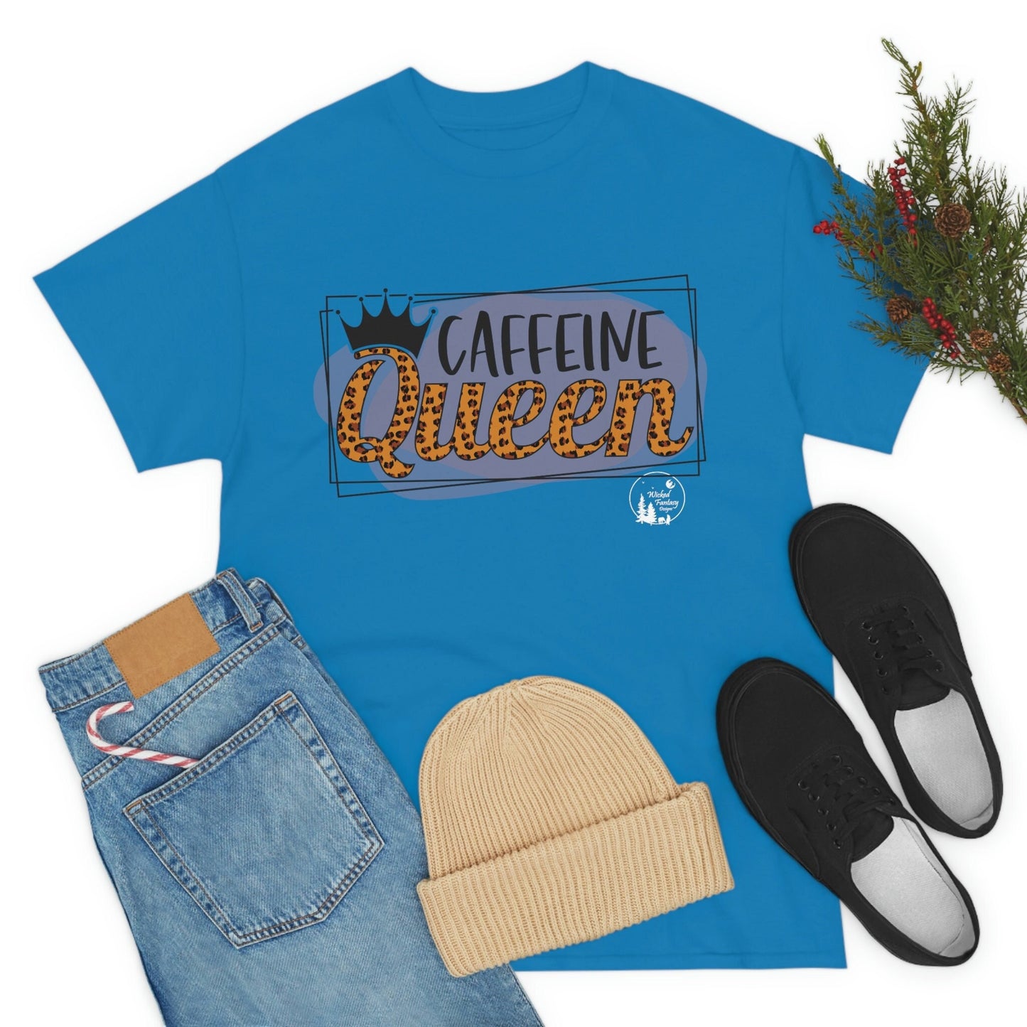 Caffeine Queen Leopard Print Heavy Cotton Tee