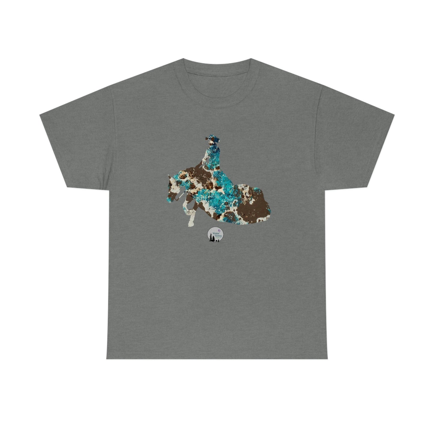 Teal Cowhide Leopard Reiner Sliding Stop Reining Horse Western Rustic Edgy Cute Heavy Cotton Tee