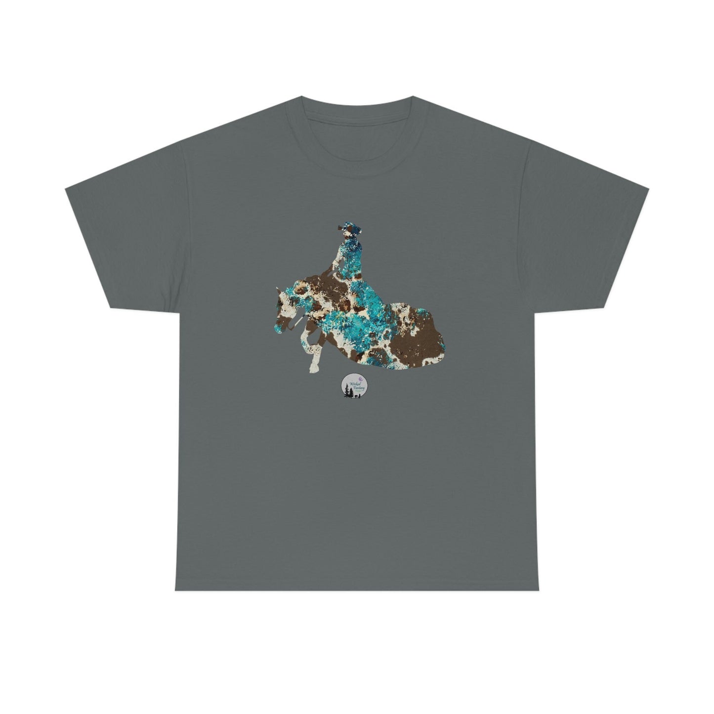 Teal Cowhide Leopard Reiner Sliding Stop Reining Horse Western Rustic Edgy Cute Heavy Cotton Tee