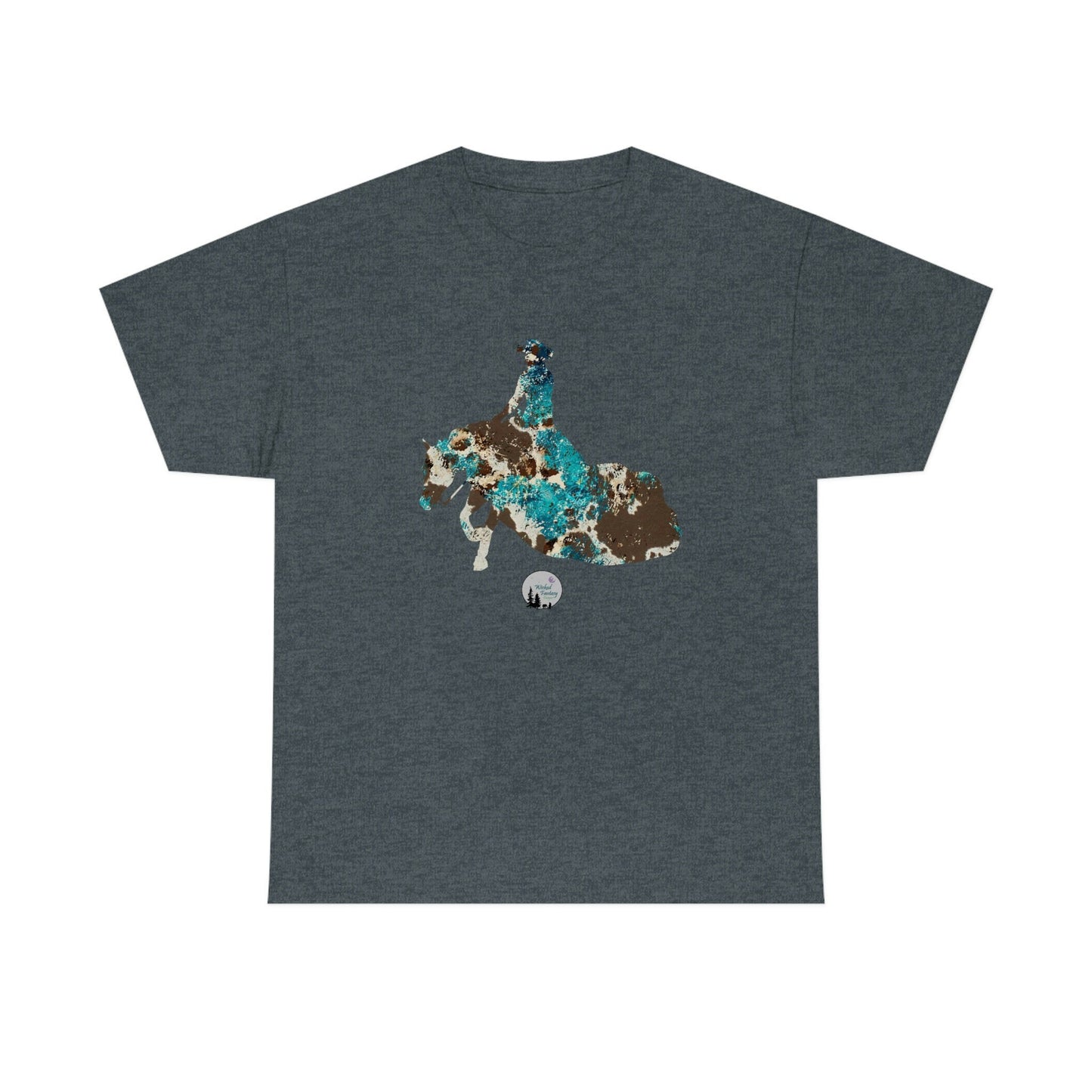 Teal Cowhide Leopard Reiner Sliding Stop Reining Horse Western Rustic Edgy Cute Heavy Cotton Tee