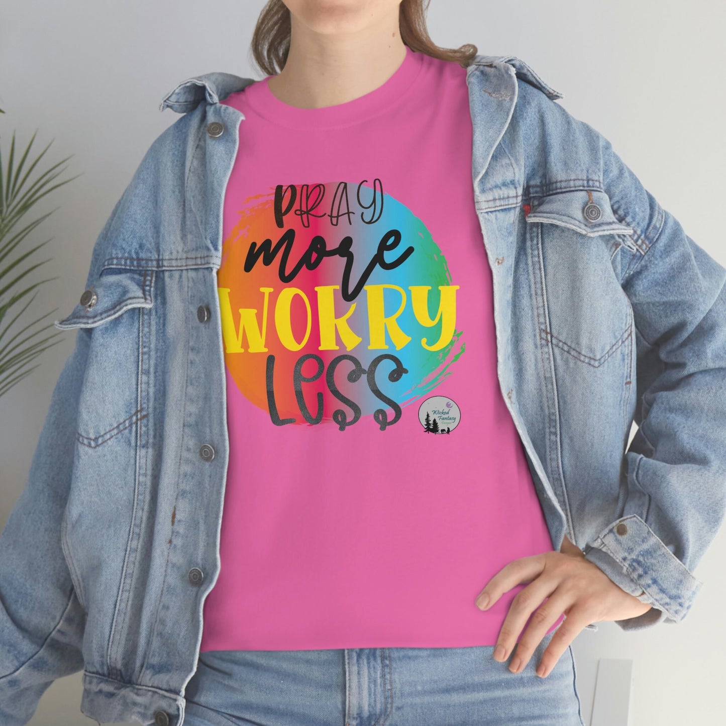 Pray More Worry Less Religious Inspirational Edgy Cute Heavy Cotton Tee