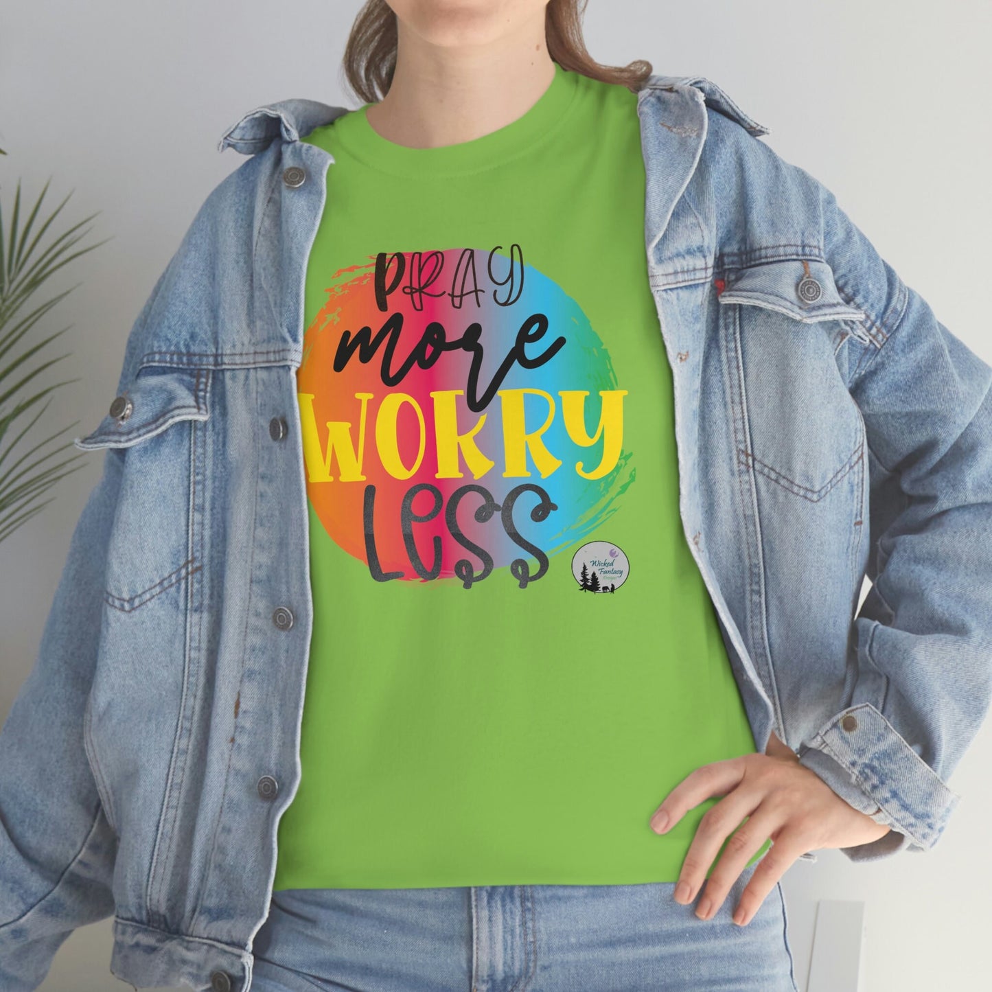 Pray More Worry Less Religious Inspirational Edgy Cute Heavy Cotton Tee