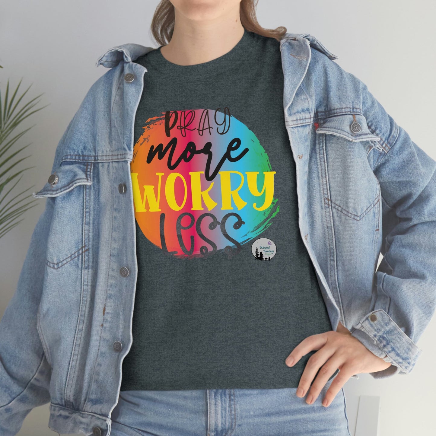 Pray More Worry Less Religious Inspirational Edgy Cute Heavy Cotton Tee