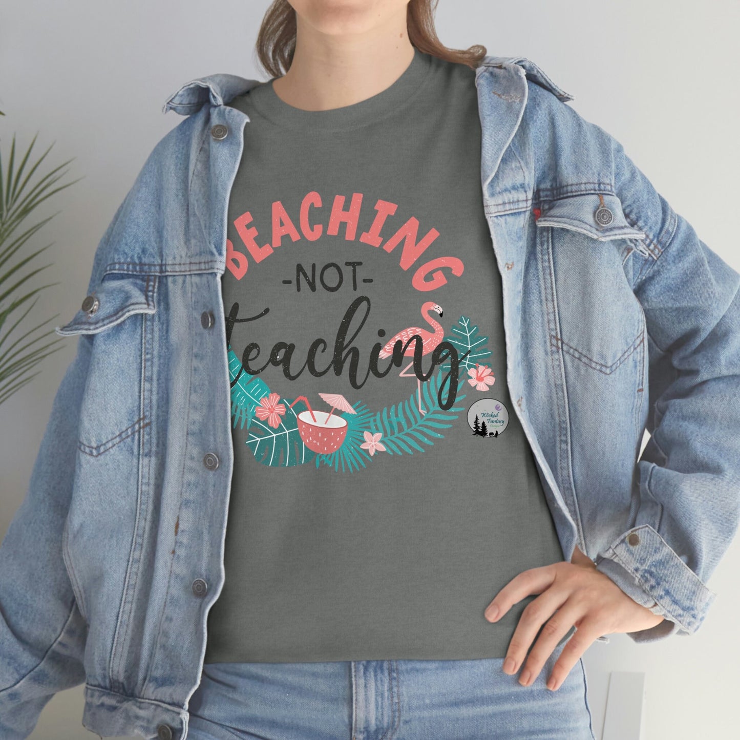 Beaching not Teaching Beach Cute Teacher Shirt Heavy Cotton Tee