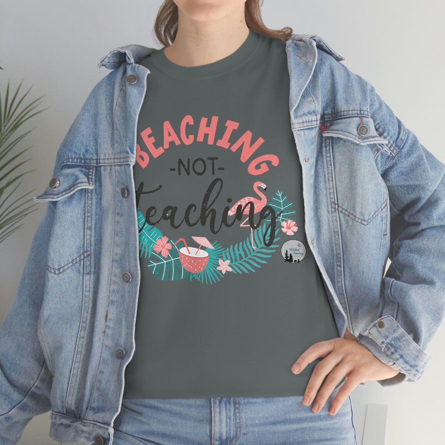 Beaching not Teaching Beach Cute Teacher Shirt Heavy Cotton Tee