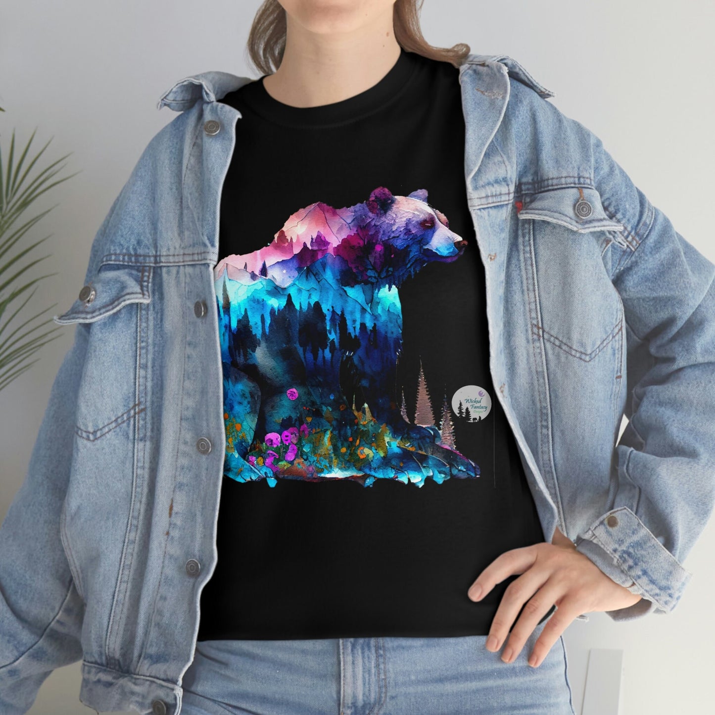 Watercolor Grizzly Standing Bear Edgy Cute Heavy Cotton Tee
