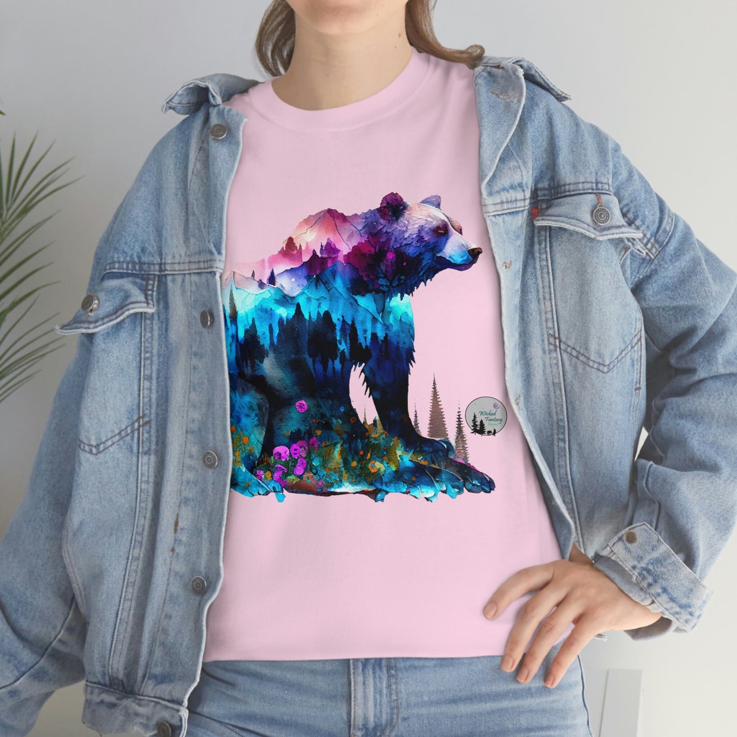 Watercolor Grizzly Standing Bear Edgy Cute Heavy Cotton Tee