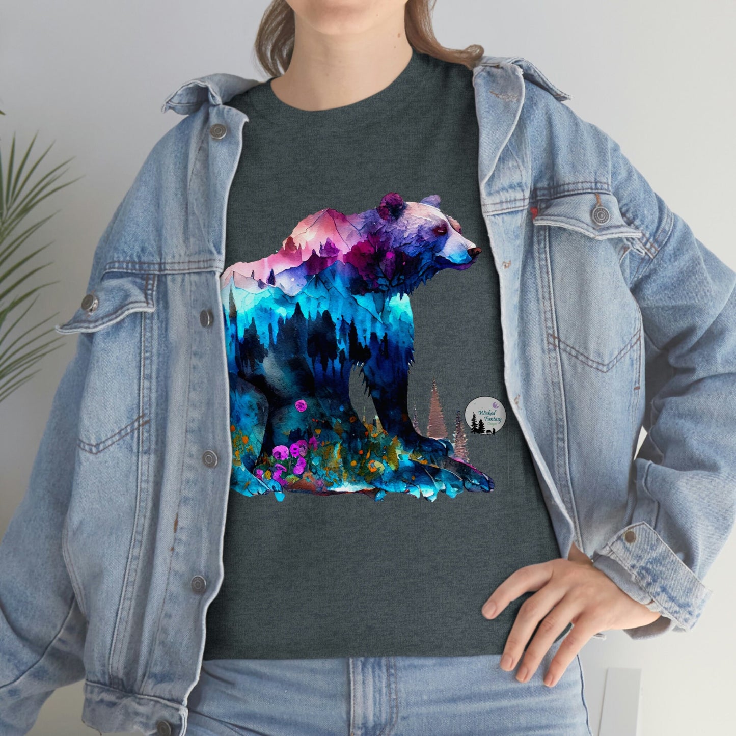 Watercolor Grizzly Standing Bear Edgy Cute Heavy Cotton Tee