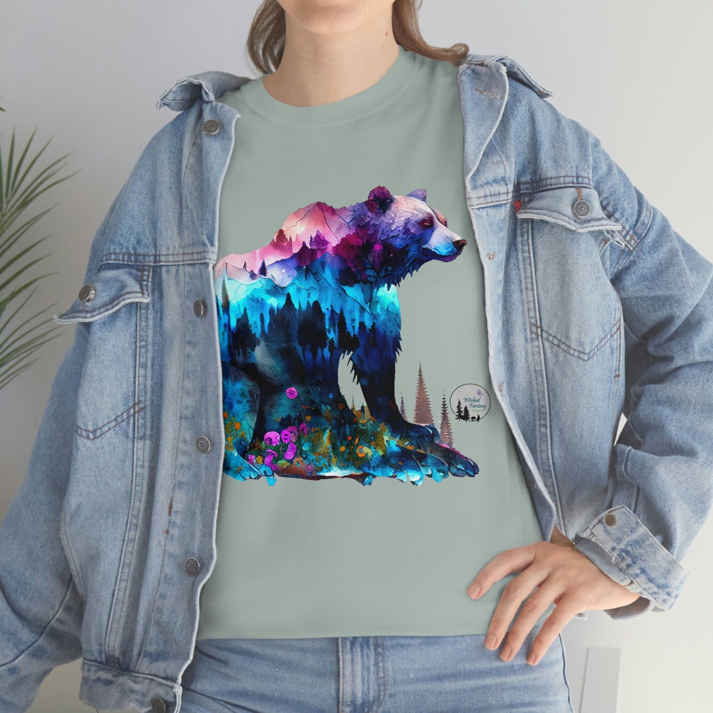 Watercolor Grizzly Standing Bear Edgy Cute Heavy Cotton Tee