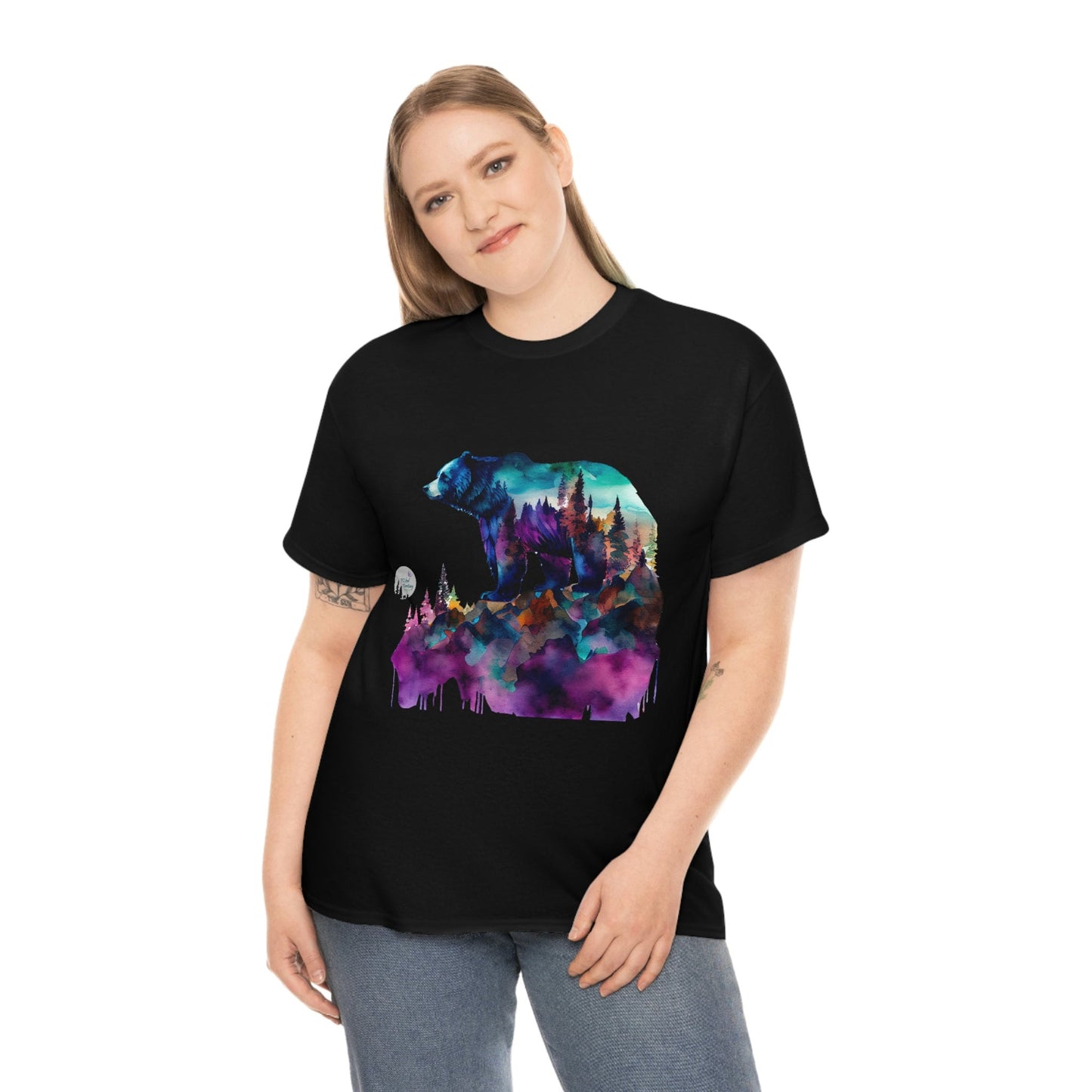 Standing Watercolor Grizzly Bear Overlook Forest Edgy Cute Heavy Cotton Tee
