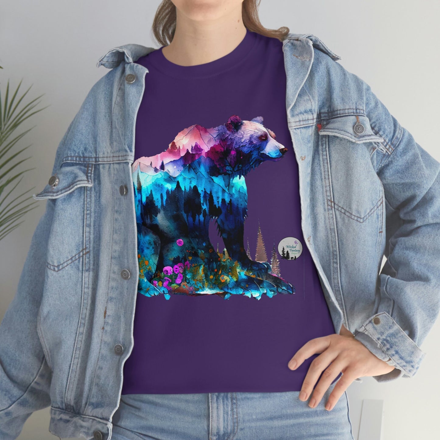 Watercolor Grizzly Standing Bear Edgy Cute Heavy Cotton Tee