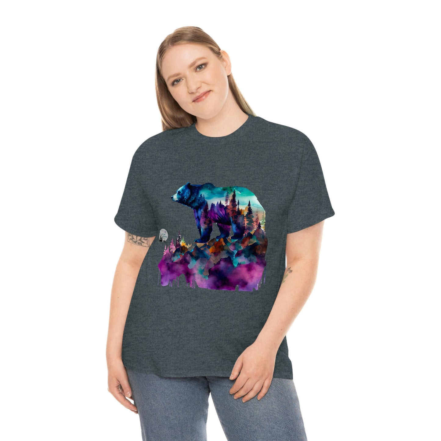 Standing Watercolor Grizzly Bear Overlook Forest Edgy Cute Heavy Cotton Tee