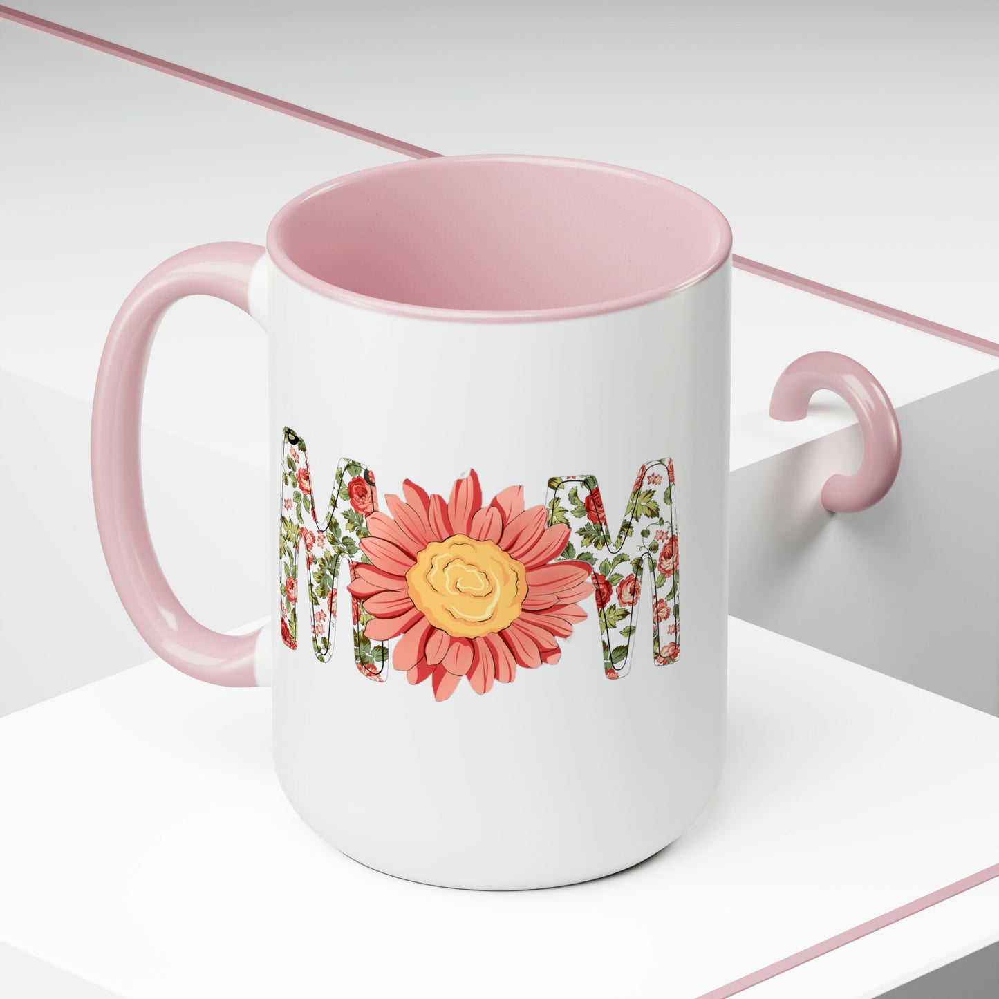 Mom Coral Sunflower Two-Tone Coffee Mug 15oz