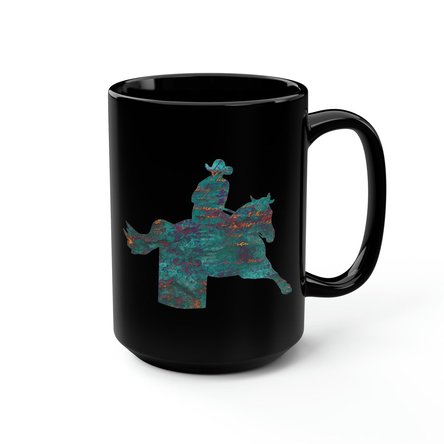 Barrel Racing Western Horse Teal Horse Mug, coffee tea black mug 15oz