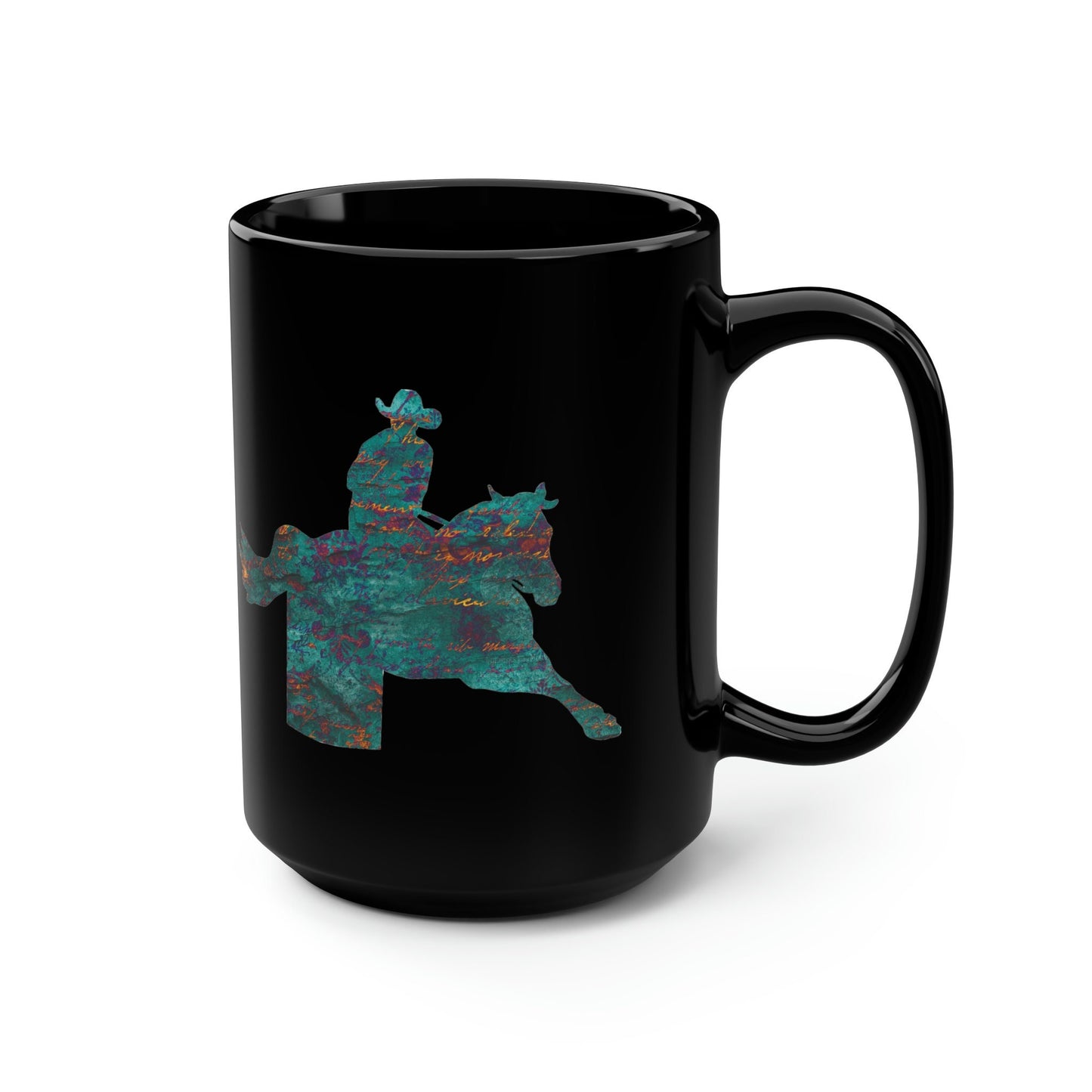 Barrel Racing Western Horse Teal Horse Mug, coffee tea black mug 15oz