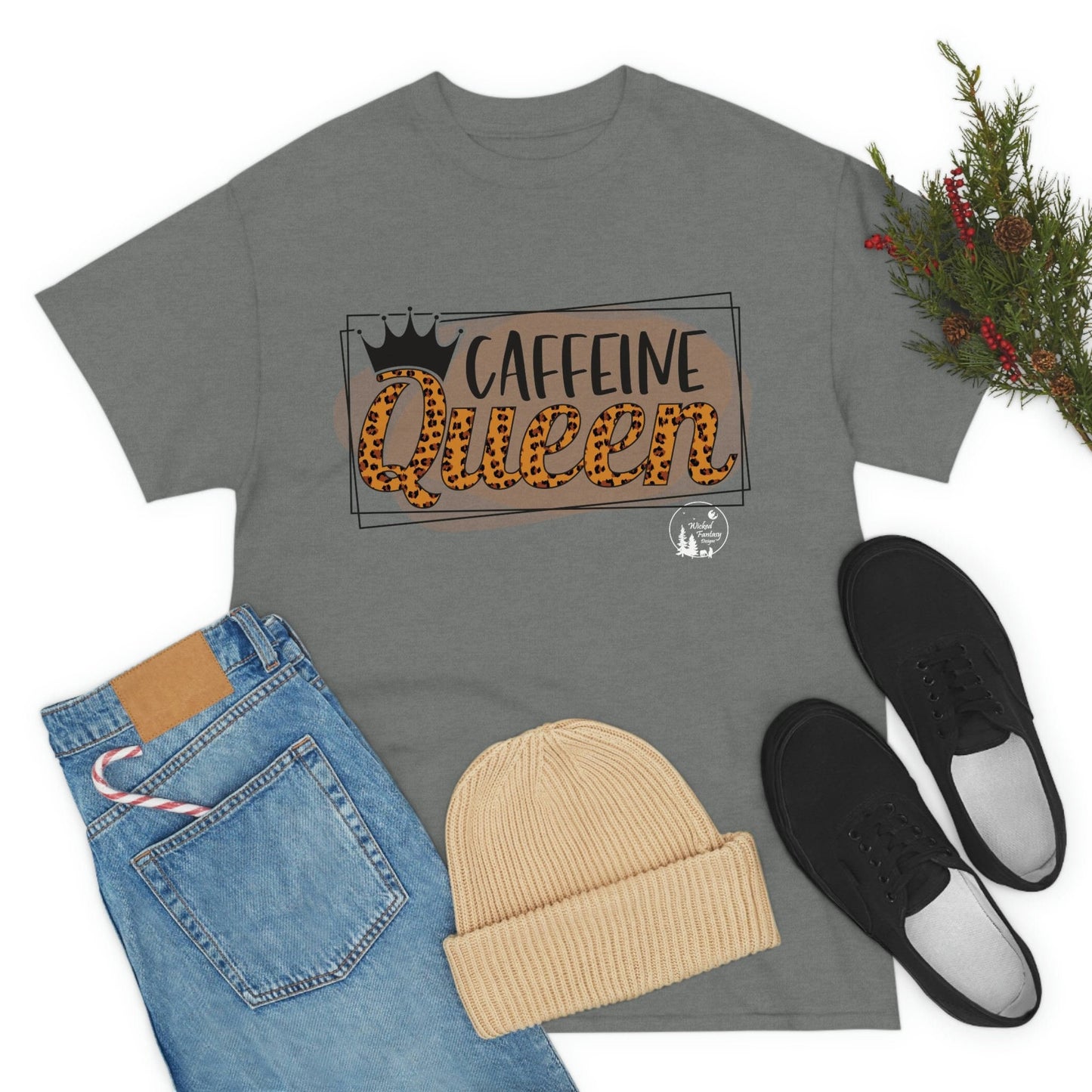 Caffeine Queen Leopard Print Heavy Cotton Tee