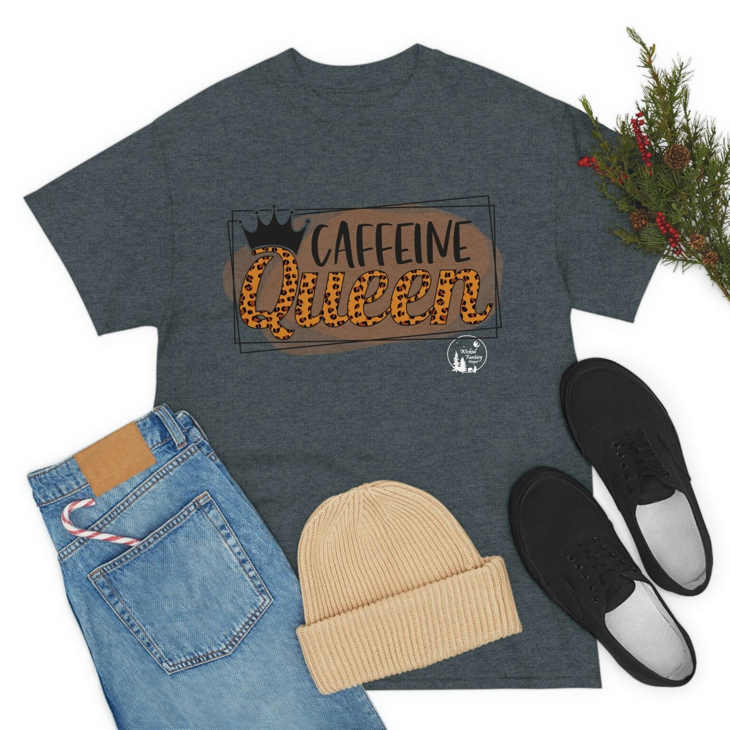 Caffeine Queen Leopard Print Heavy Cotton Tee