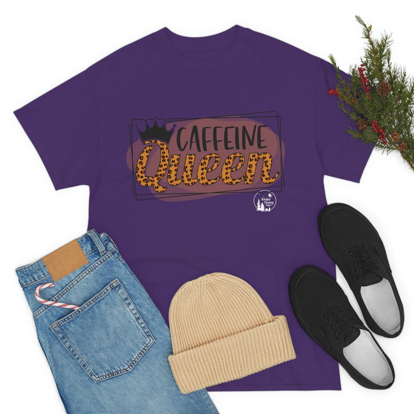 Caffeine Queen Leopard Print Heavy Cotton Tee