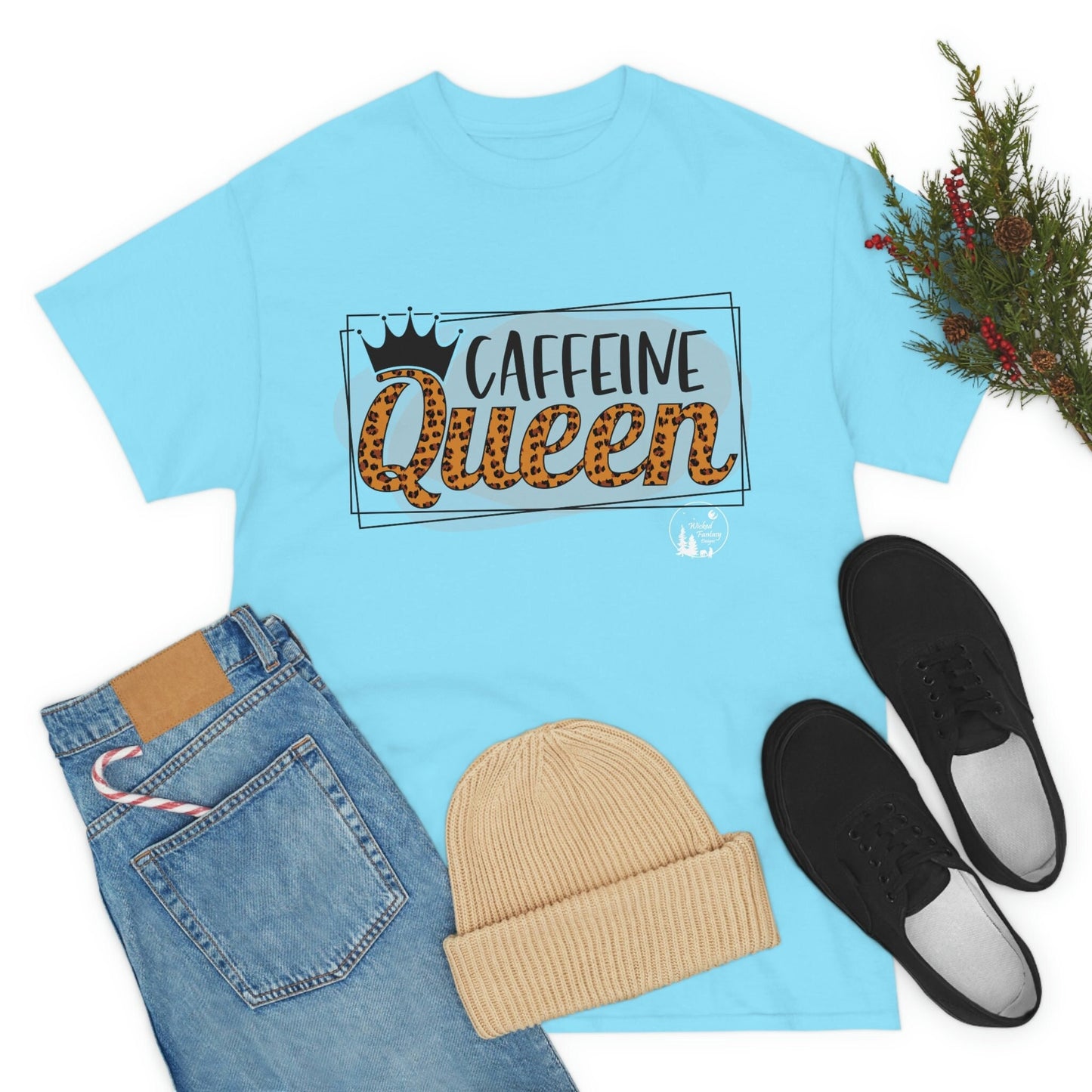 Caffeine Queen Leopard Print Heavy Cotton Tee