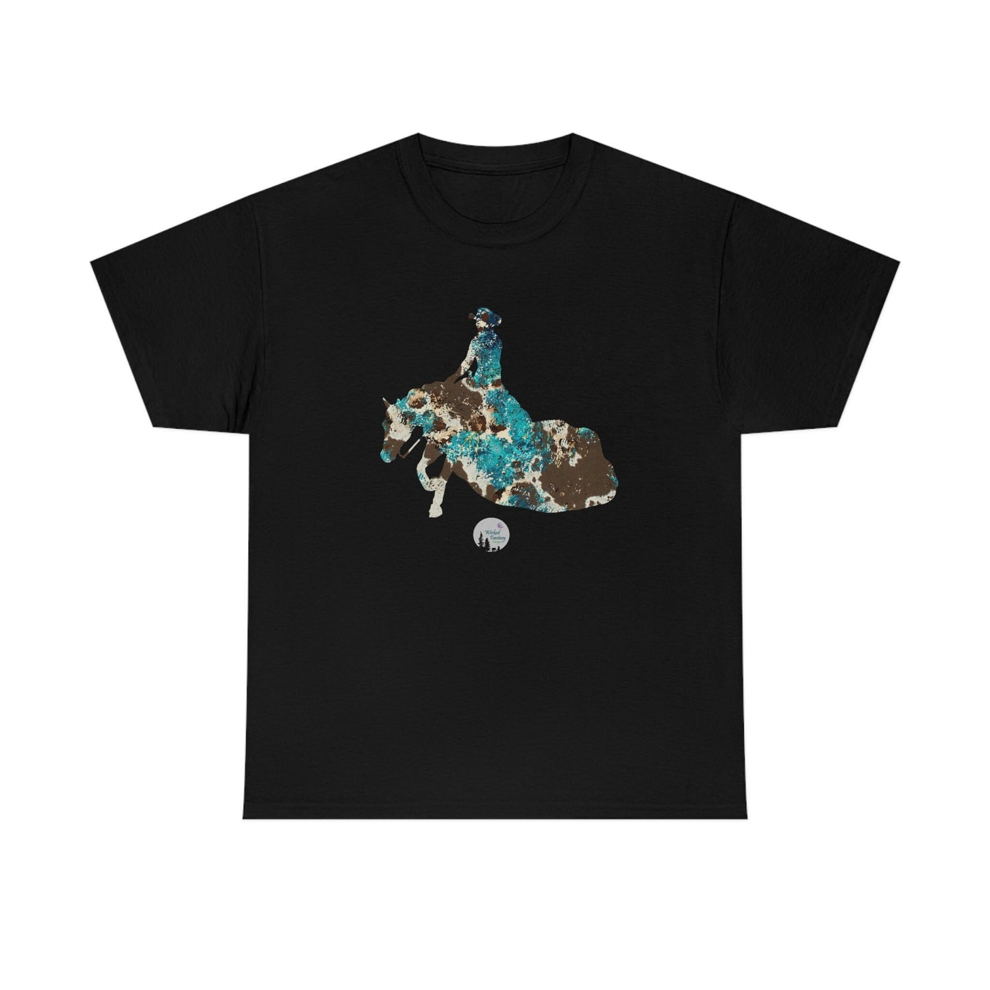 Teal Cowhide Leopard Reiner Sliding Stop Reining Horse Western Rustic Edgy Cute Heavy Cotton Tee
