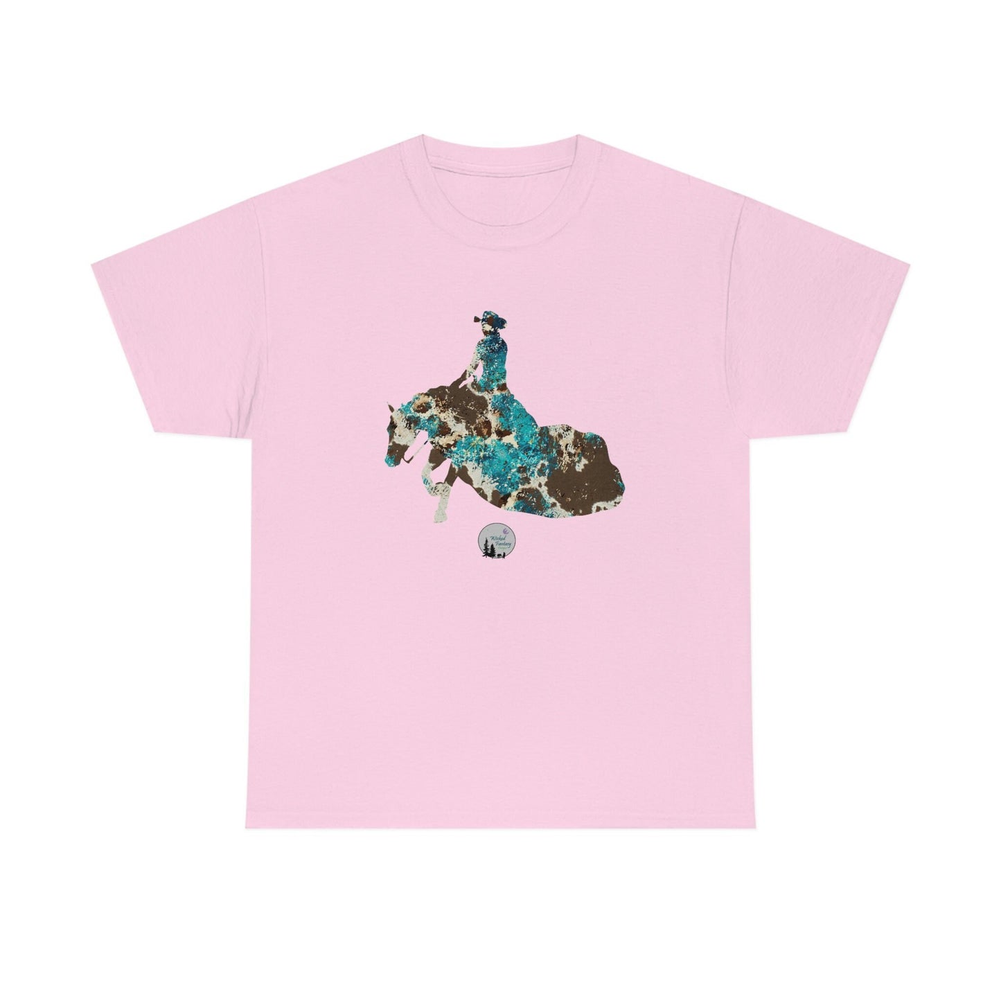 Teal Cowhide Leopard Reiner Sliding Stop Reining Horse Western Rustic Edgy Cute Heavy Cotton Tee