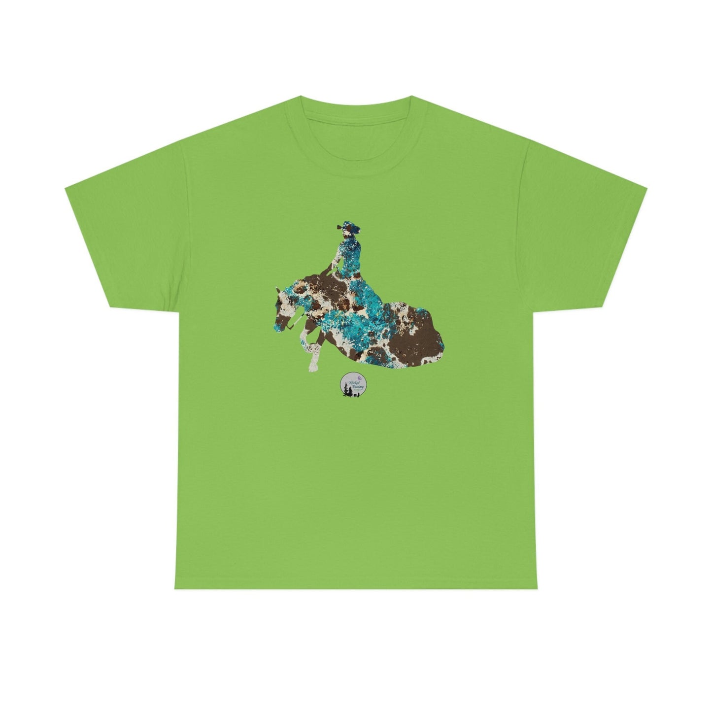 Teal Cowhide Leopard Reiner Sliding Stop Reining Horse Western Rustic Edgy Cute Heavy Cotton Tee