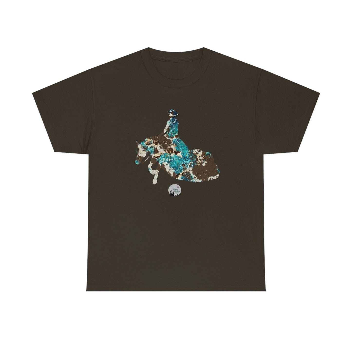 Teal Cowhide Leopard Reiner Sliding Stop Reining Horse Western Rustic Edgy Cute Heavy Cotton Tee