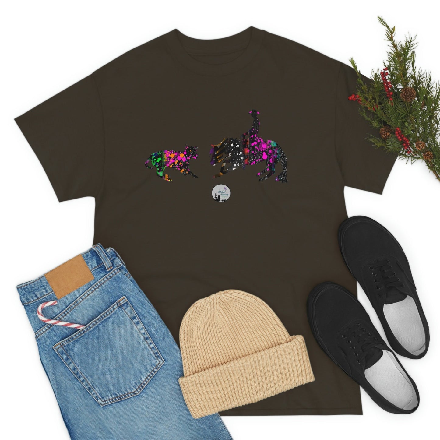 Neon Paint Splatter Cutting Horse Western Rustic Edgy Cute Heavy Cotton Tee