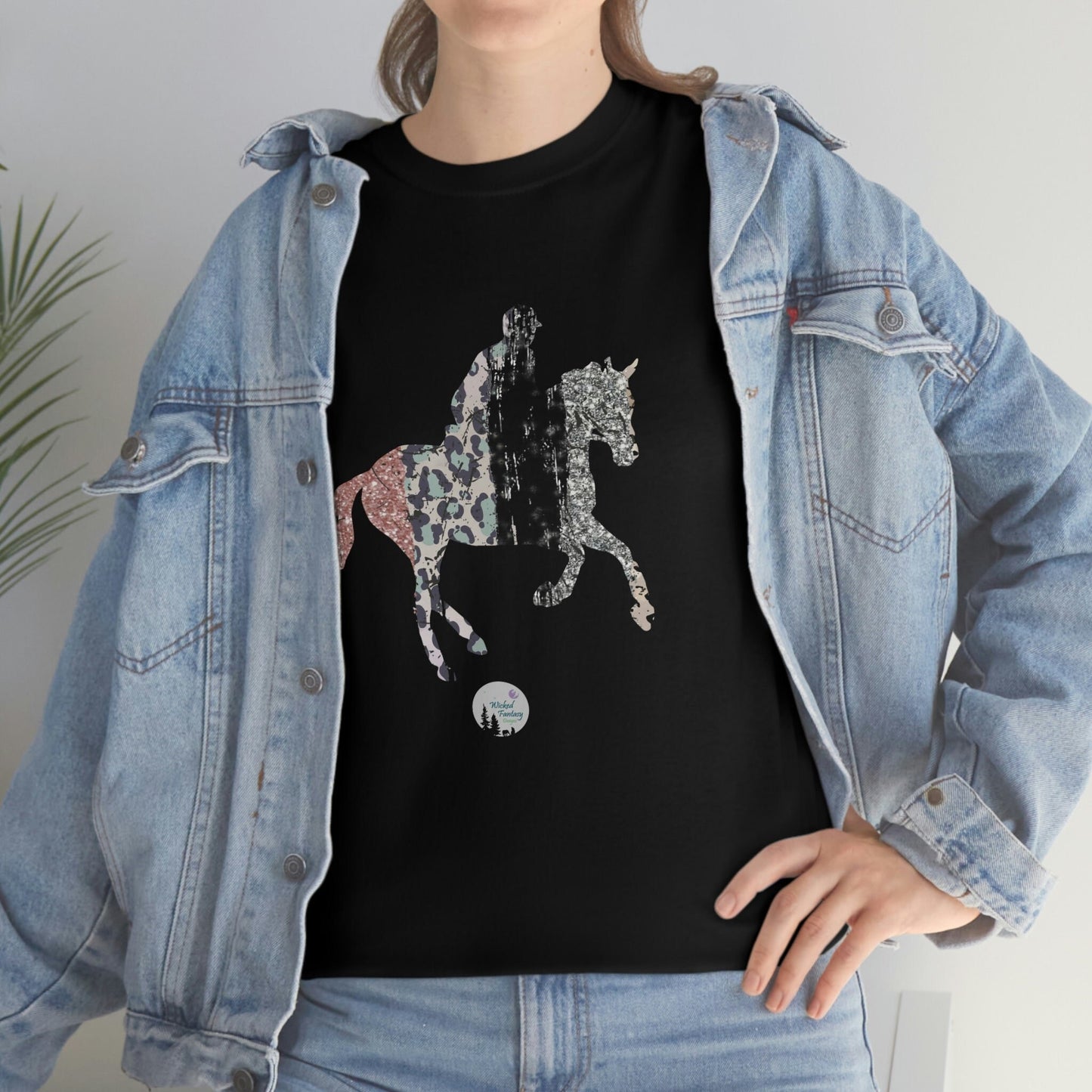 Glitter Leopard Pink Eventing Horse Cross Country Horse English Edgy Cute Heavy Cotton Tee