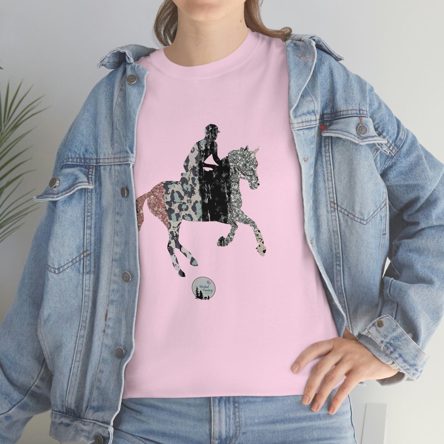 Glitter Leopard Pink Eventing Horse Cross Country Horse English Edgy Cute Heavy Cotton Tee